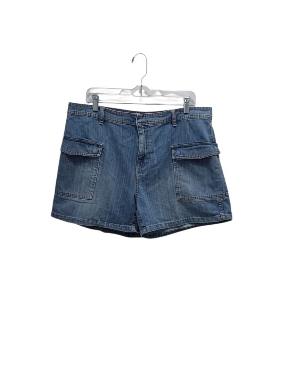 Tommy Hilfiger Denim Cargo Shorts Medium Wash Y2K Utility Womens Size 16 Vintage
